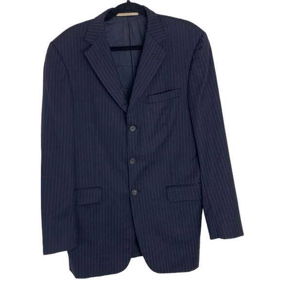Burberry London Mens Three Button Blazer Jacket Blue Wool Size 40 LNG